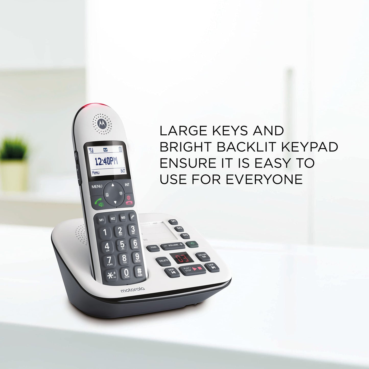 Motorola CD5011 Cordless Phone with Answering Machine and 1 Handset | DECT 6.0, Big Buttons, Large Backlit Display, Audio Assist Volume Boost, Call