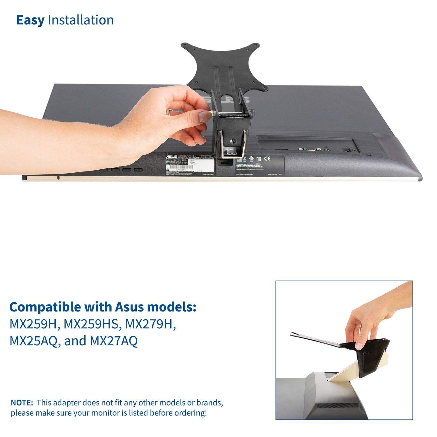 VIVO VESA Adapter Plate Bracket Designed for Asus Monitors MX259H, MX259HS, MX279H, MX25AQ, and MX27AQ, VESA 75x75mm and 100x100mm Conversion Kit