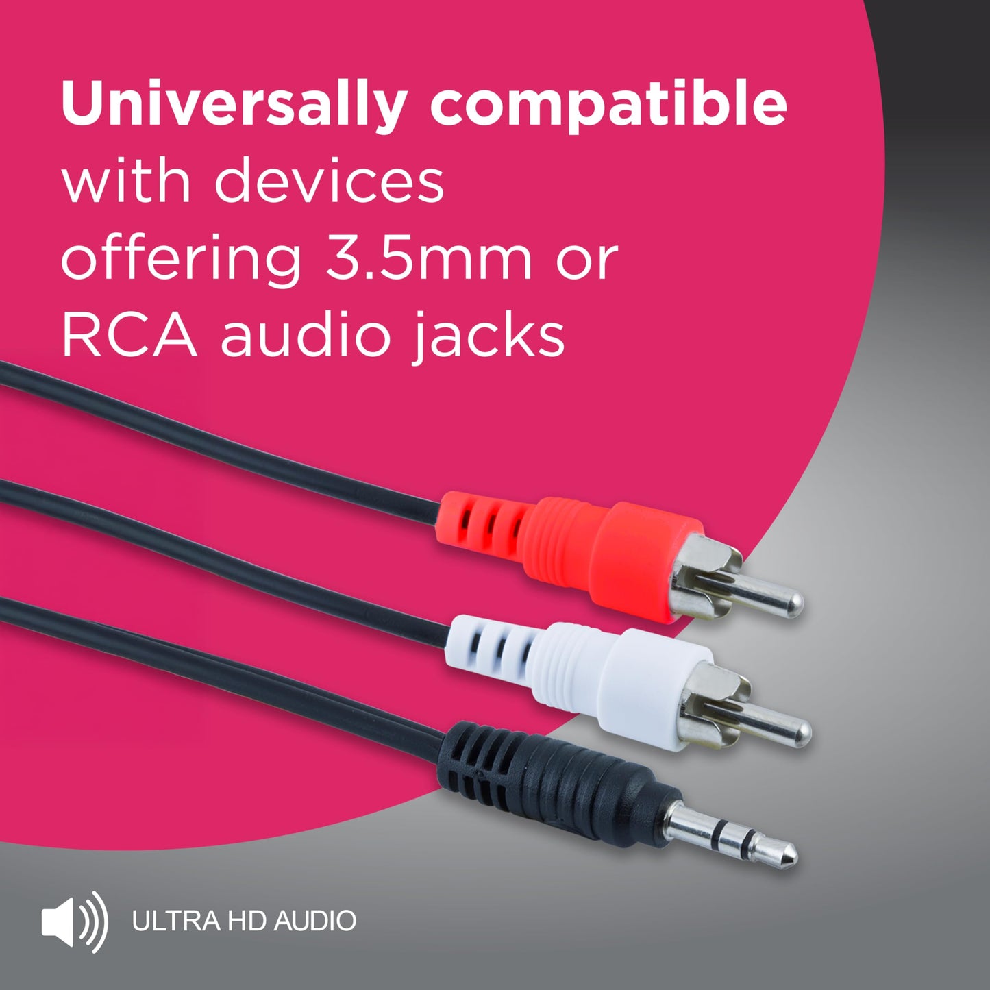 GE Audio Y Adapter Cable, 6 Feet, 3.5mm Male to RCA Male, Works with All Brands, Smart Phones, Stereo, Computer, Black, 33568