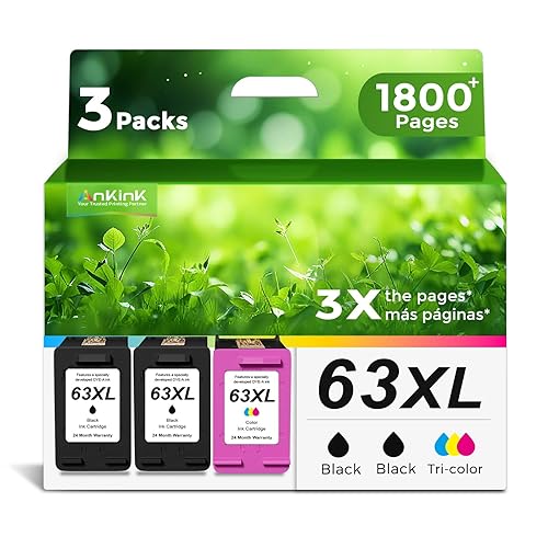 Ankink 63XL Ink Cartridges Replacement for HP 63 XL (2 Black 1 Color Combo 3-Pack) Fit for HP63 3830 4650 4652 4655 5200 5252 5255 5258 4520 4512 1112