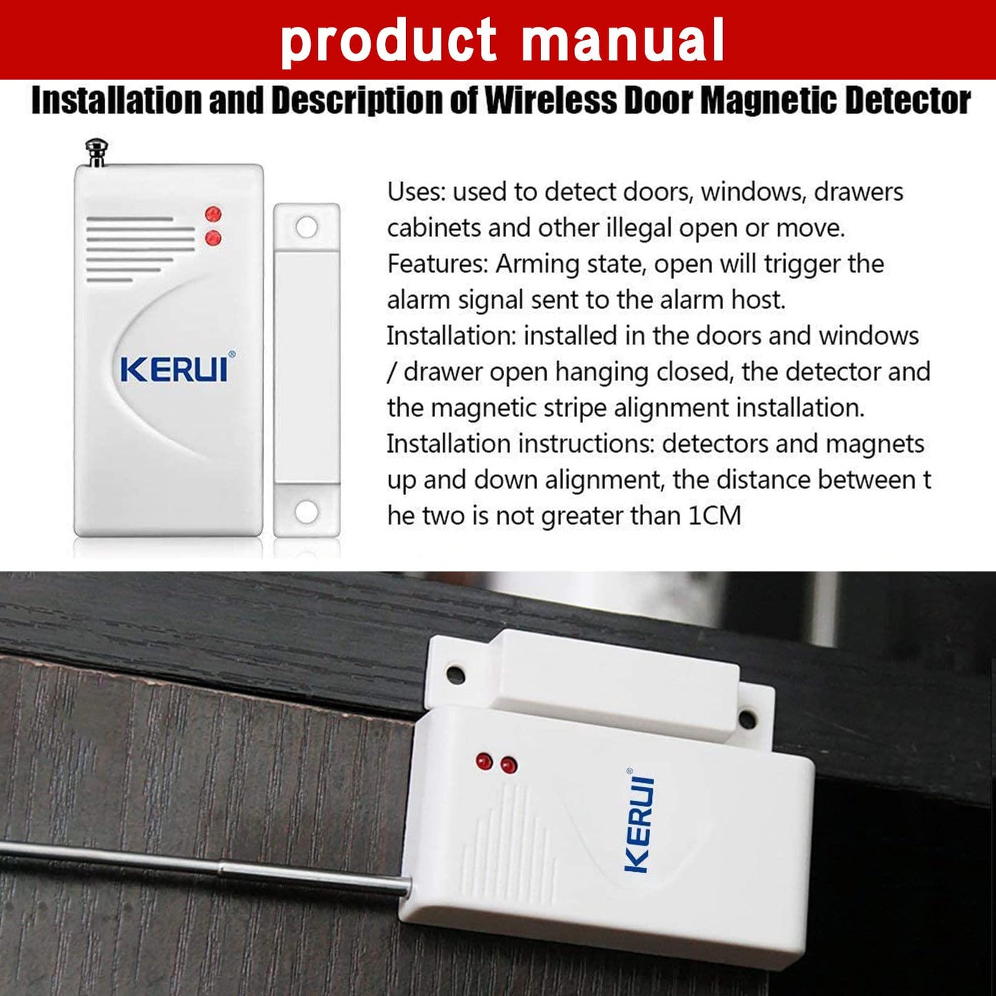 KERUI 433MHz Wireless Door/Window Magnetic Sensor for GSM Home Security Alarm Systems