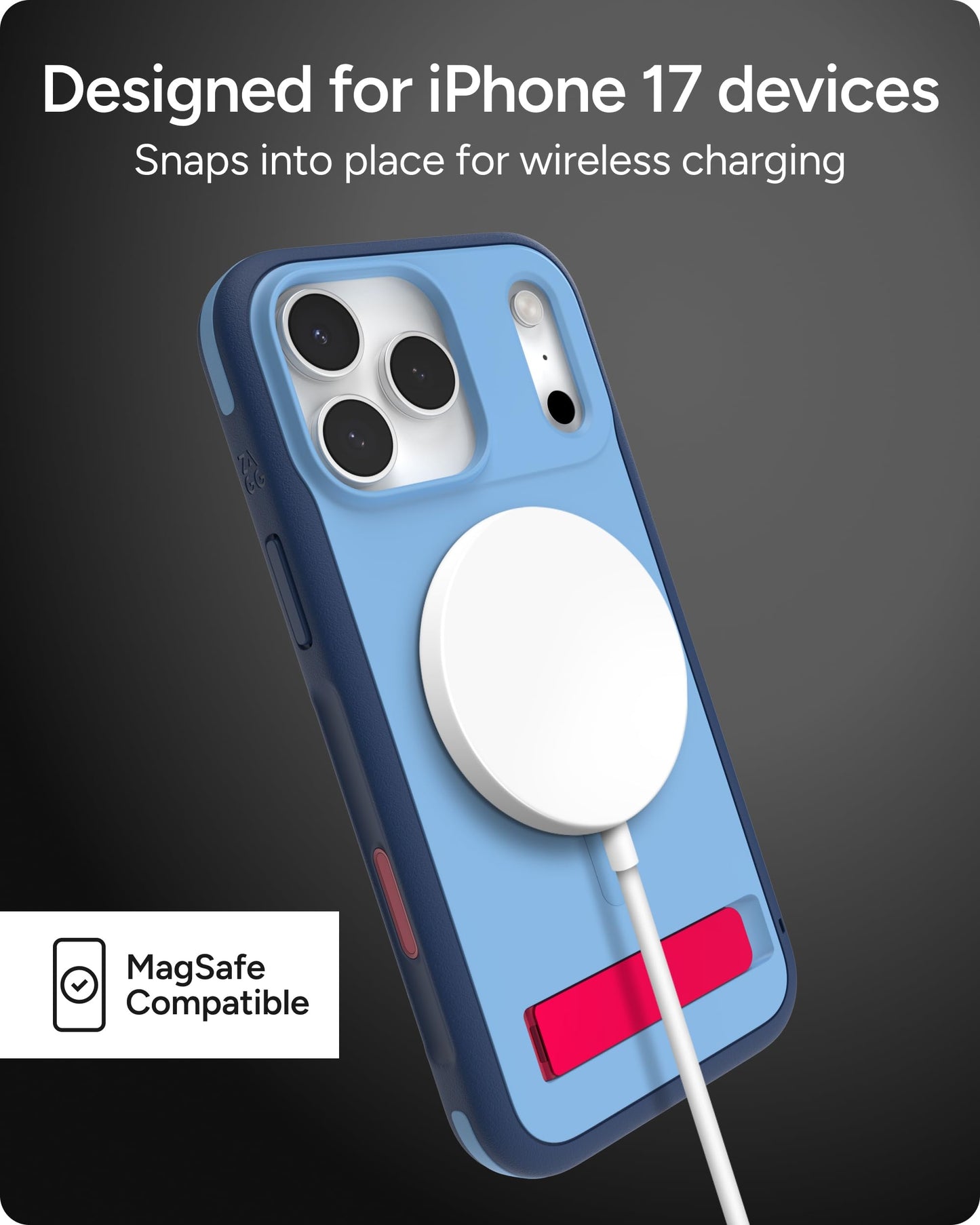 ZAGG Sedona Snap Case with Kickstand for iPhone 17 Pro Max - Navy Blue, Drop Protection (13ft/4m), Multi-Layer Protection, with Camera Button, MagSafe