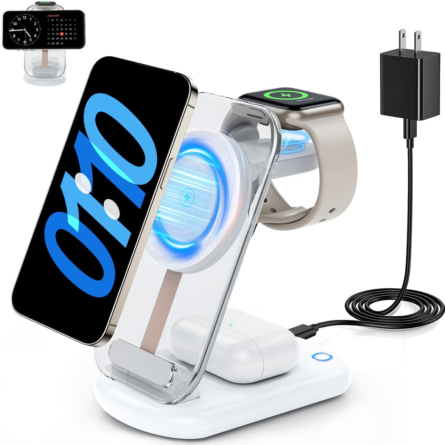 2026 Traveling Wireless Mag-Safe Fast Charging Station,Magnetic 3 in 1 Charger with Light for iPhone 17 16 15 14 13 12 Pro Max Plus,Apple Watch& Air