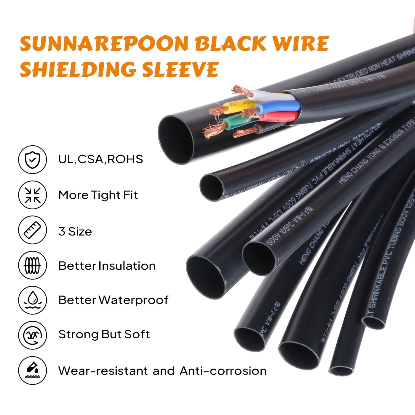 SUNNAREPOON Black Wire Harness Tubing, Car Unshrinkable Insulation Cord Sleeve for Wire Shielding Sheathing Organizer/Protection/Covering (1/4''(7MM)