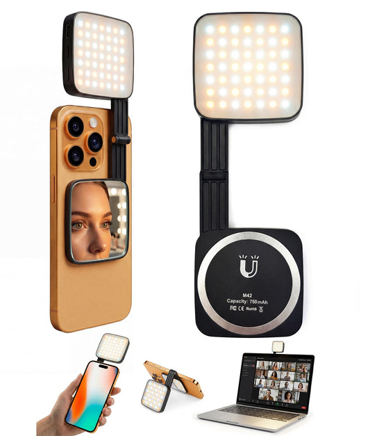 LOUERN Magnetic Dual-Sided Selfie Light Compatible with MagSafe iPhone, 42LEDs per Side, CRI95+ Rechargeable Portable & Foldable Phone Light