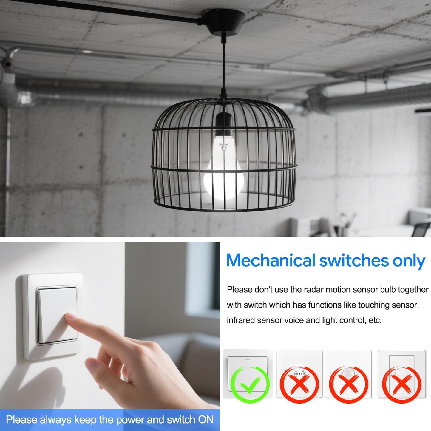 Radar Motion Sensor Light Bulbs, 14.5W 100W Equivalent A21 LED Bulb, 1500LM Dusk to Dawn LED Bulbs, Daylight 5000K Auto on/Off Motion Detector Light