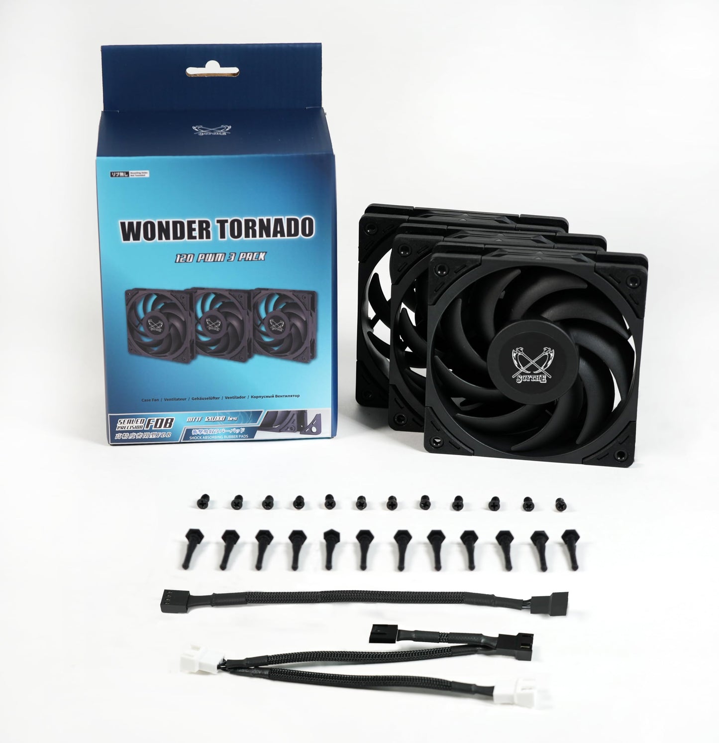 Scythe Wonder Tornado 120 PWN High-Performance Computer Case Fan,120mm x 25mm, Fluid Dynamic Bearing, 4-Pin Connector (2000RPM Black, 3)