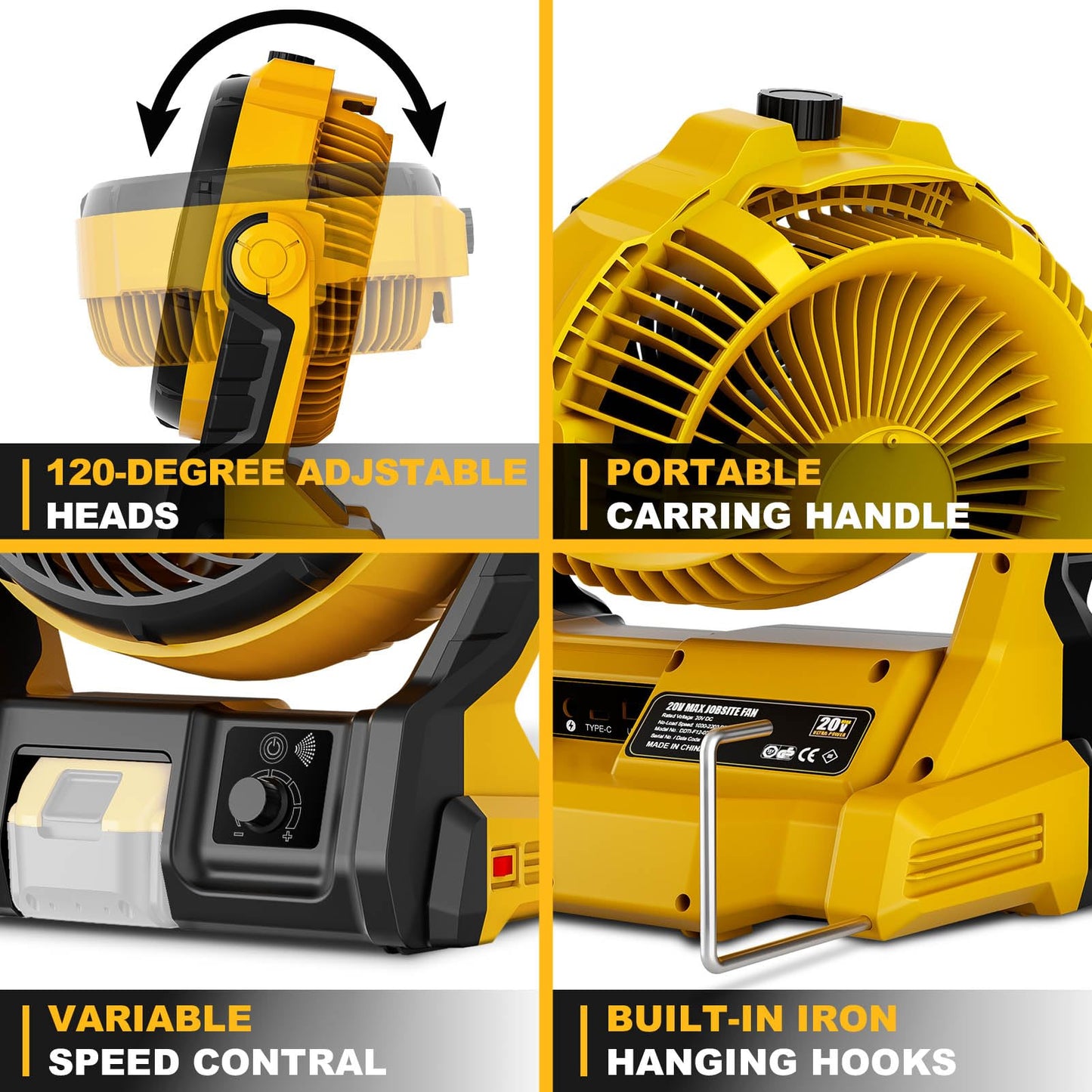 Paxwrenx 800CFM 11.5" Jobsite Misting Fan, Battery Powered for DeWalt 20V