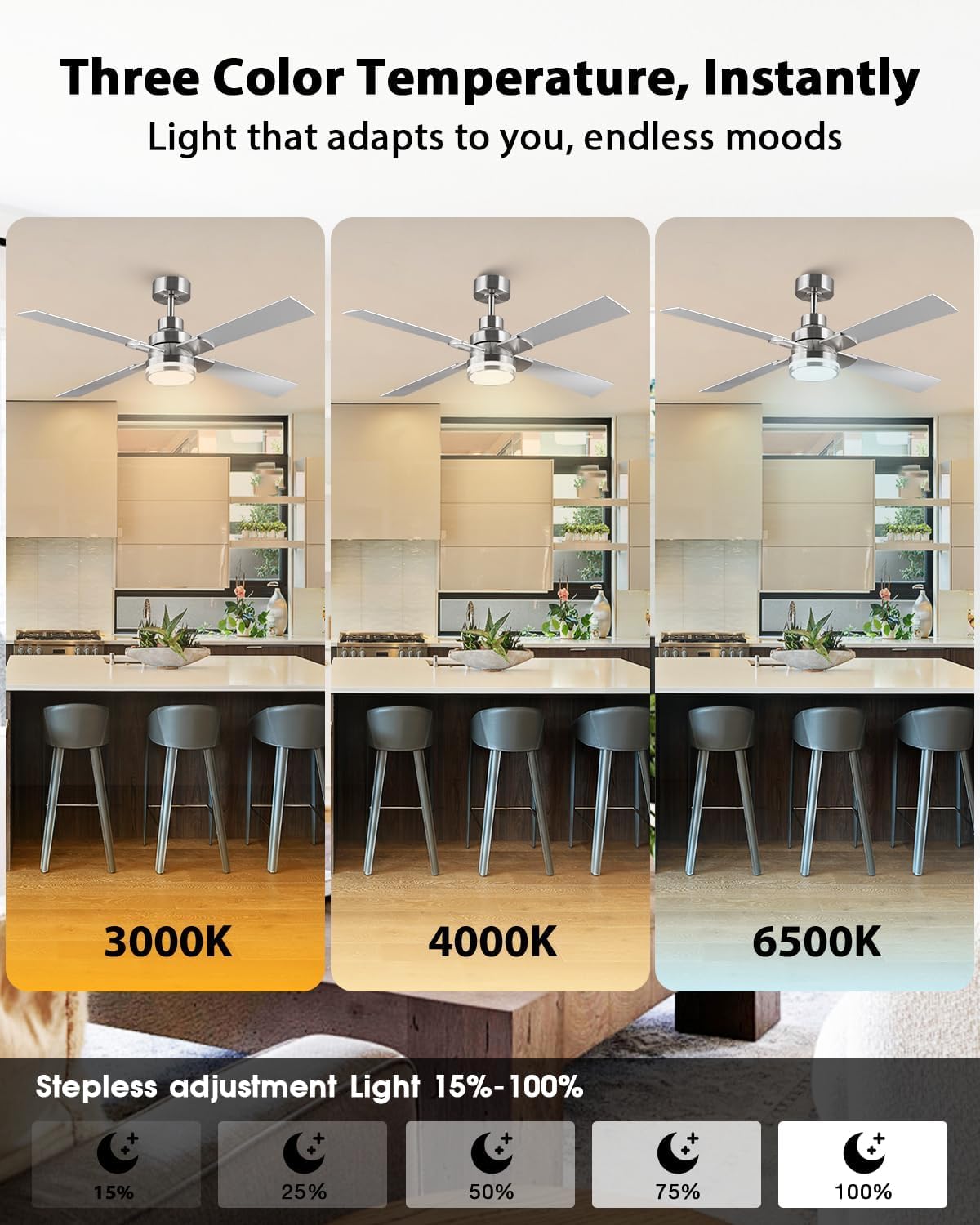 CalorHoga 52 Inch Ceiling Fans with Lights and Remote/APP, Brushed Nickel