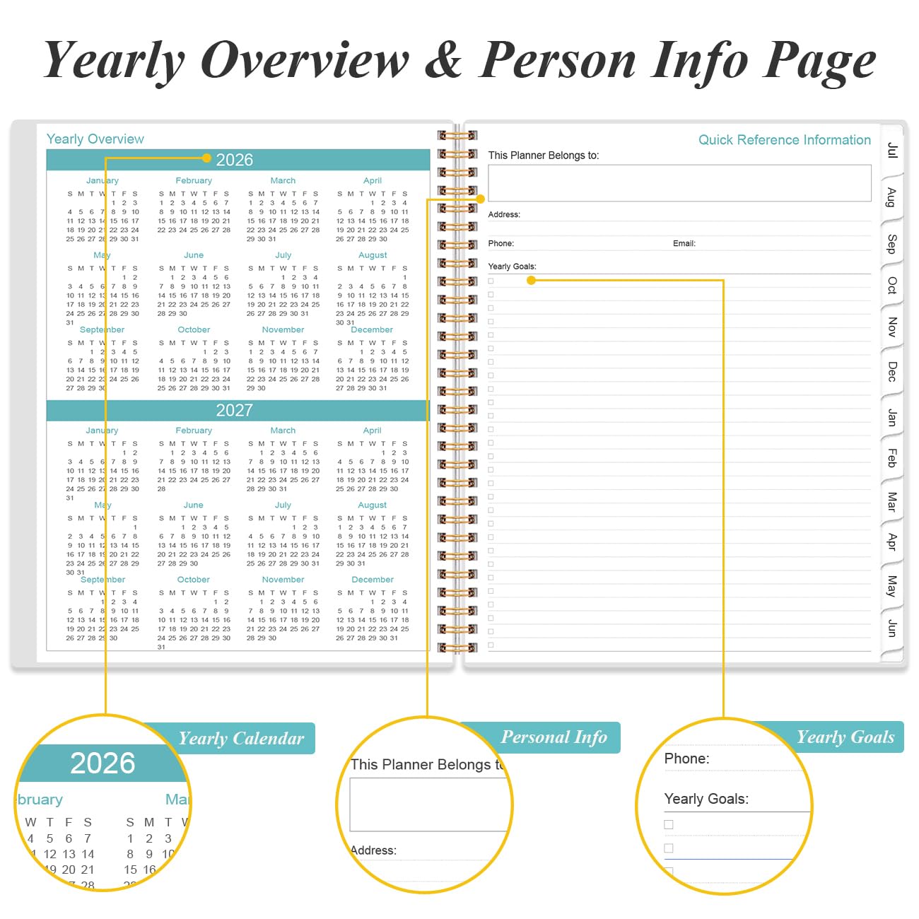 2026-2027 Monthly Planner - 18 Monthly Calendar, July 2026 - December 2027, Two Pages Per Month, 9" x11" Planner with Tabs, Strong Twin-Wire Binding