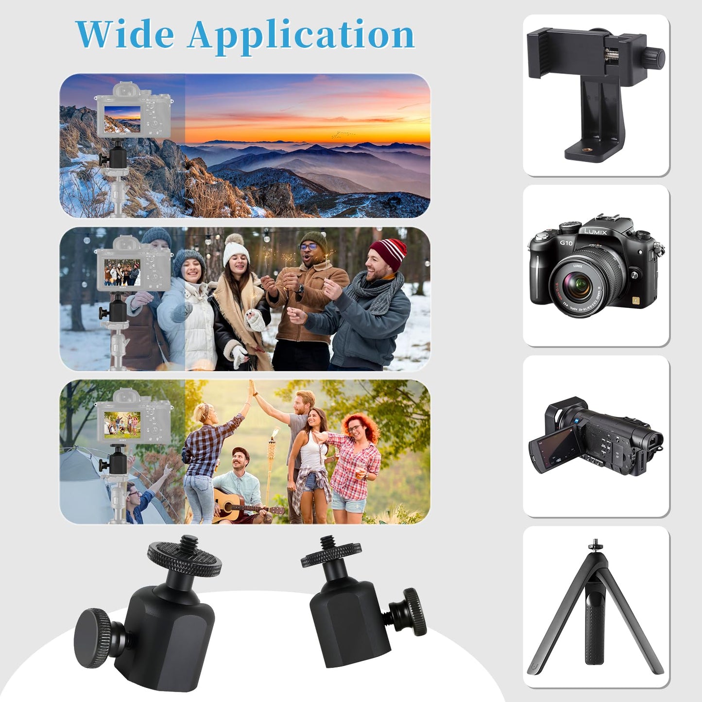 Adjustable Trail Camera Mount Mini Ball Head Adapter - Universal Compatible with Hunting Game Cameras, for Outdoor Security & Wildlife Monitoring