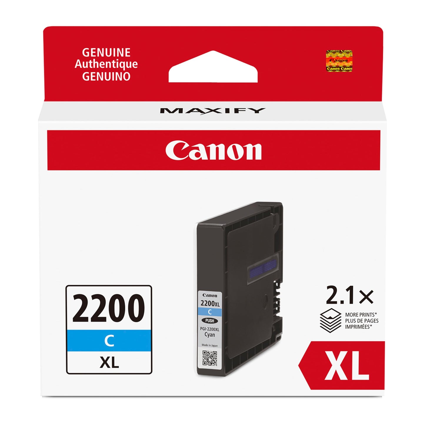Canon PGI-2200XL Genuine Cyan Ink Tank, Compatible with IB4120, MB5420, MB5120, IB4020, MB5020, and MB5320 (Optional) Printers