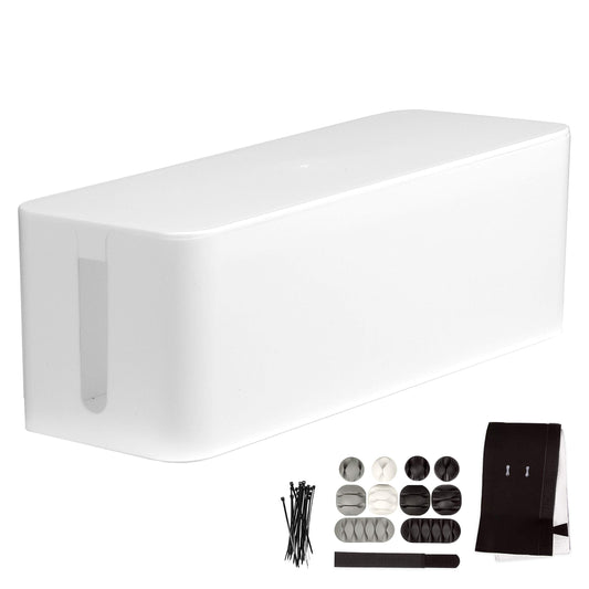 Iron Forge Cable Large Cable Management Box - White Cord Organizer and Hider for Wires, Power Strips, Surge Protectors & More - Includes Sleeve, Hook
