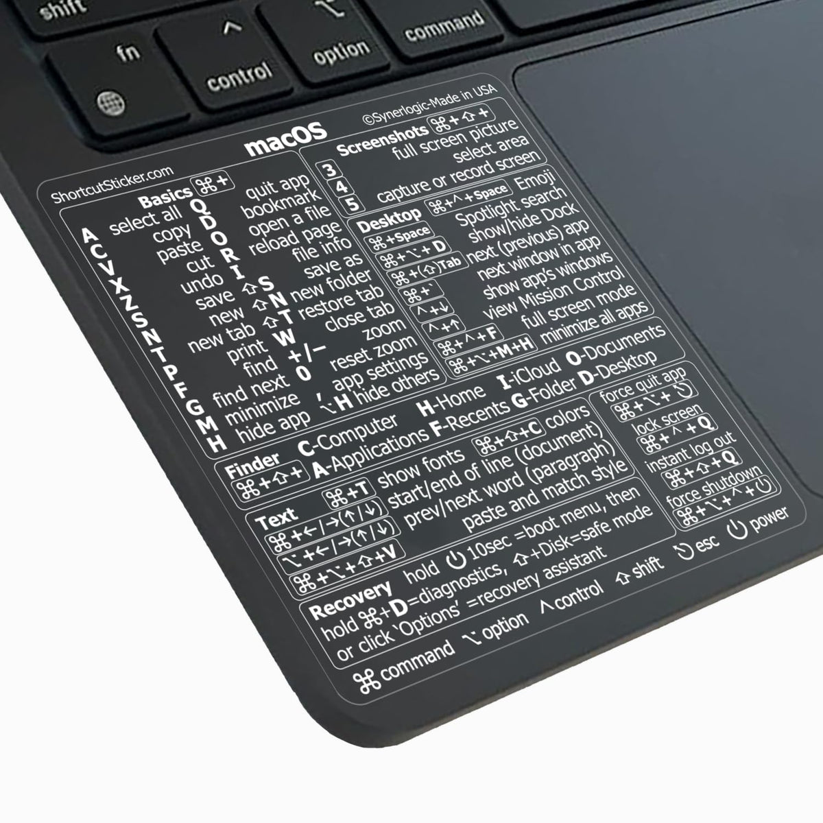 Synerlogic (2pcs) Mac OS Shortcuts Sticker | Keyboard Stickers for macOS | No-Residue Laminated Vinyl MacBook Cheatsheet for Laptop | MacBook