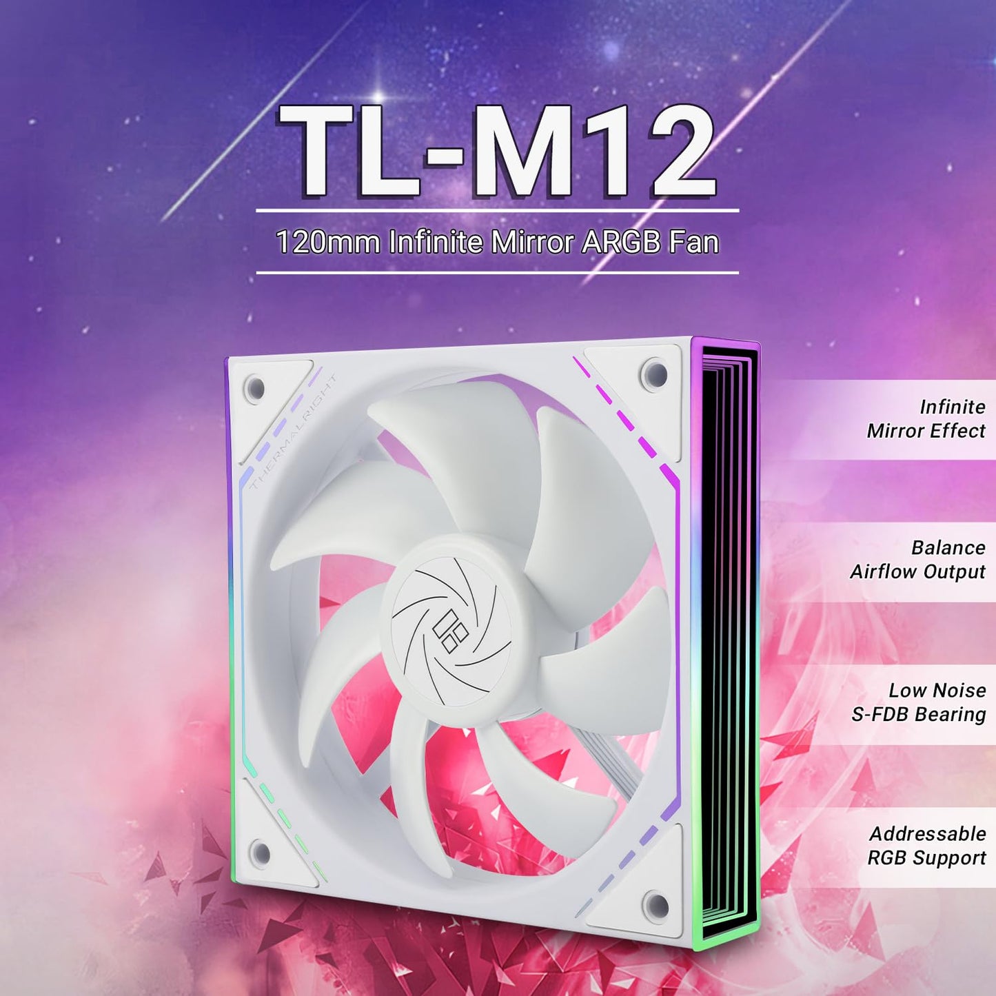 Thermalright TL-M12W CPU Fan 120mm Case Cooler Fan ARGB, 4pin PWM Connector Silent Computer Fan with S-FDB Bearing,Desktop Cooling Fan has Side ARGB