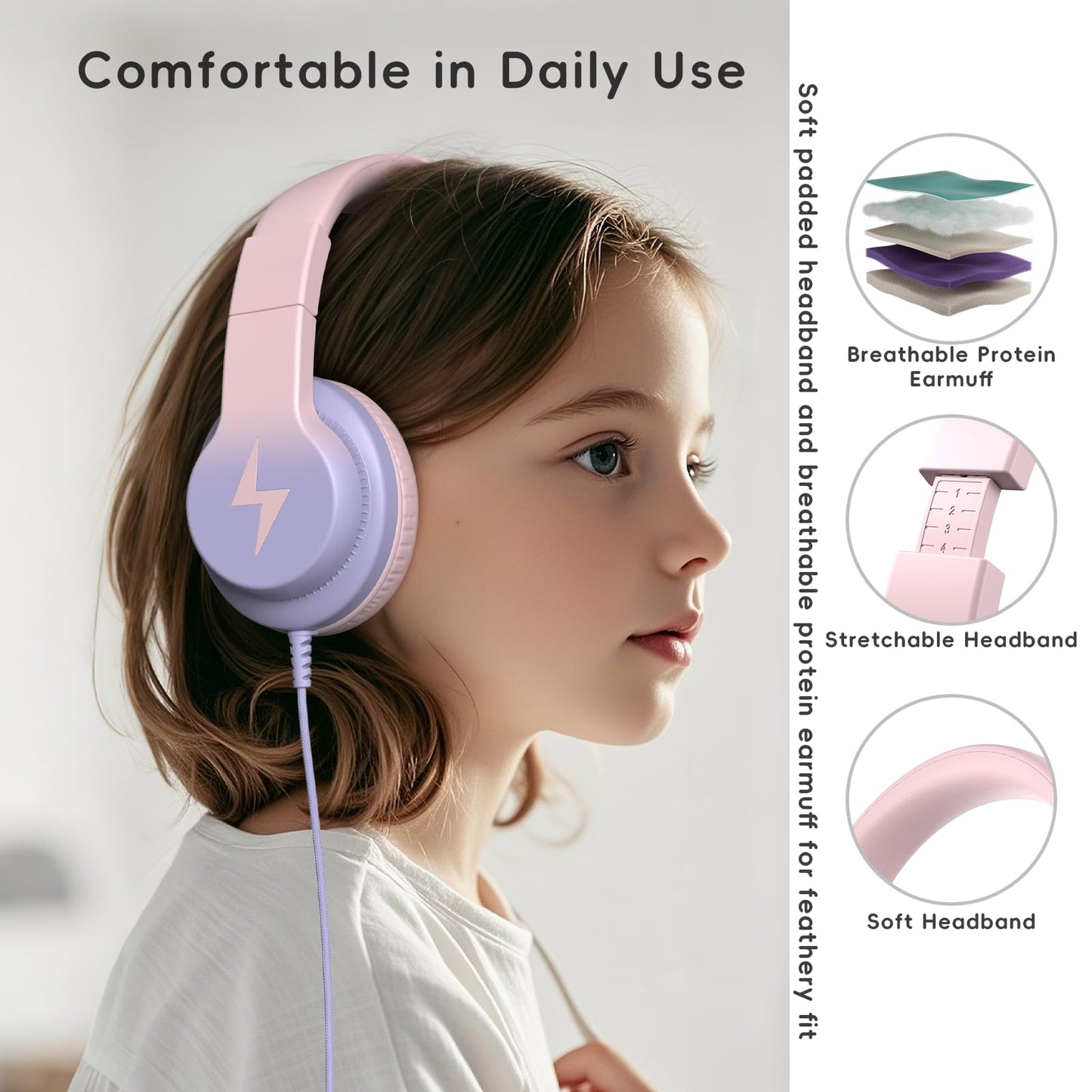 Candy Bila Wired Kids Headphones for School, Over-Ear for Boys Girls
