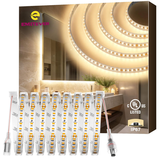 EMITEVER Outdoor LED Strip Lights Waterproof 3000K Warm White, 16.4ft IP67 24V Tape Light UL Listed, 240+LM/ft, High Density 600LEDs, Lighting