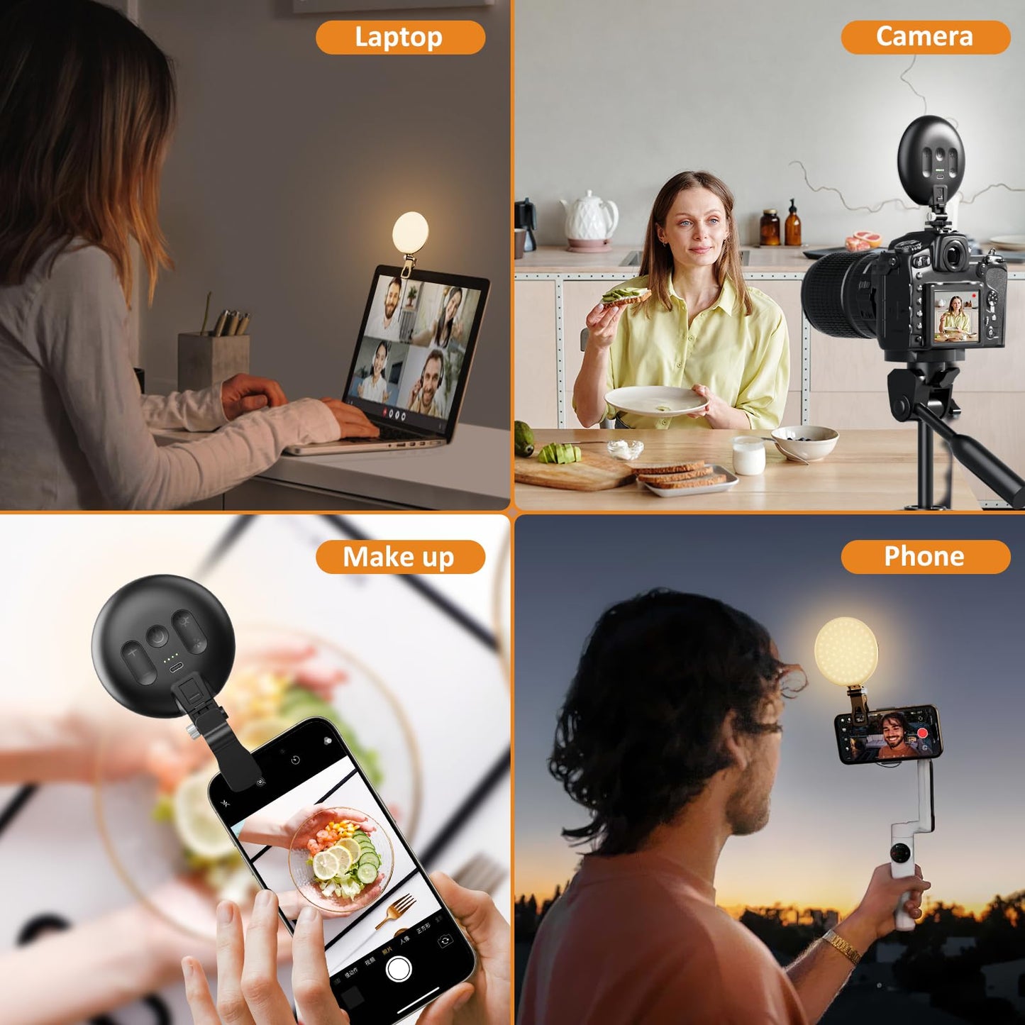 Anautin 60 LED Ring Light, Rechargeable Selfie With Front & Back Clip, 2500-6500K Portable Phone, Adjustable 3 Modes for iPhone, iPad, Tablet, Laptop