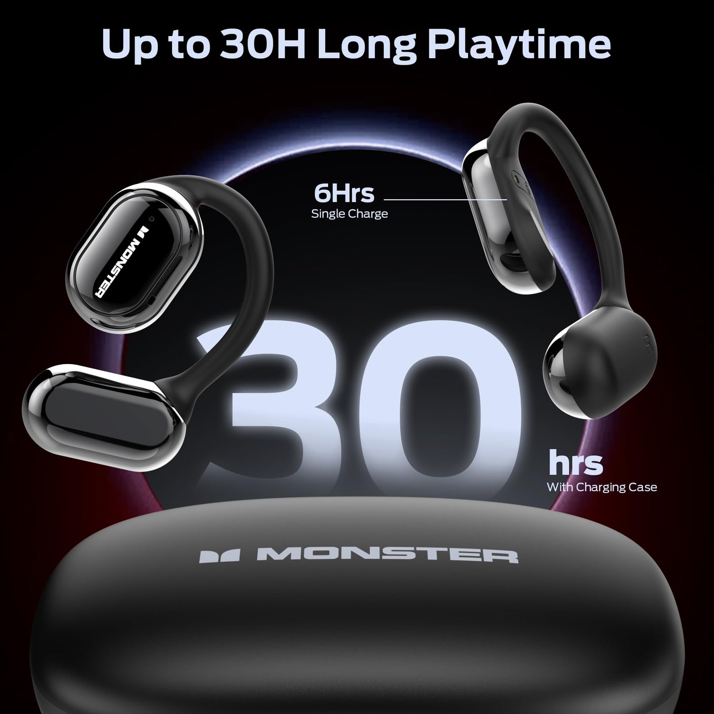 Monster Open Free AC100 Open Ear Bluetooth 5.3 Headphones, Wireless Earbuds with Earhooks, Immersive Stereo Sound by 16mm Large Driver, Clear Calls