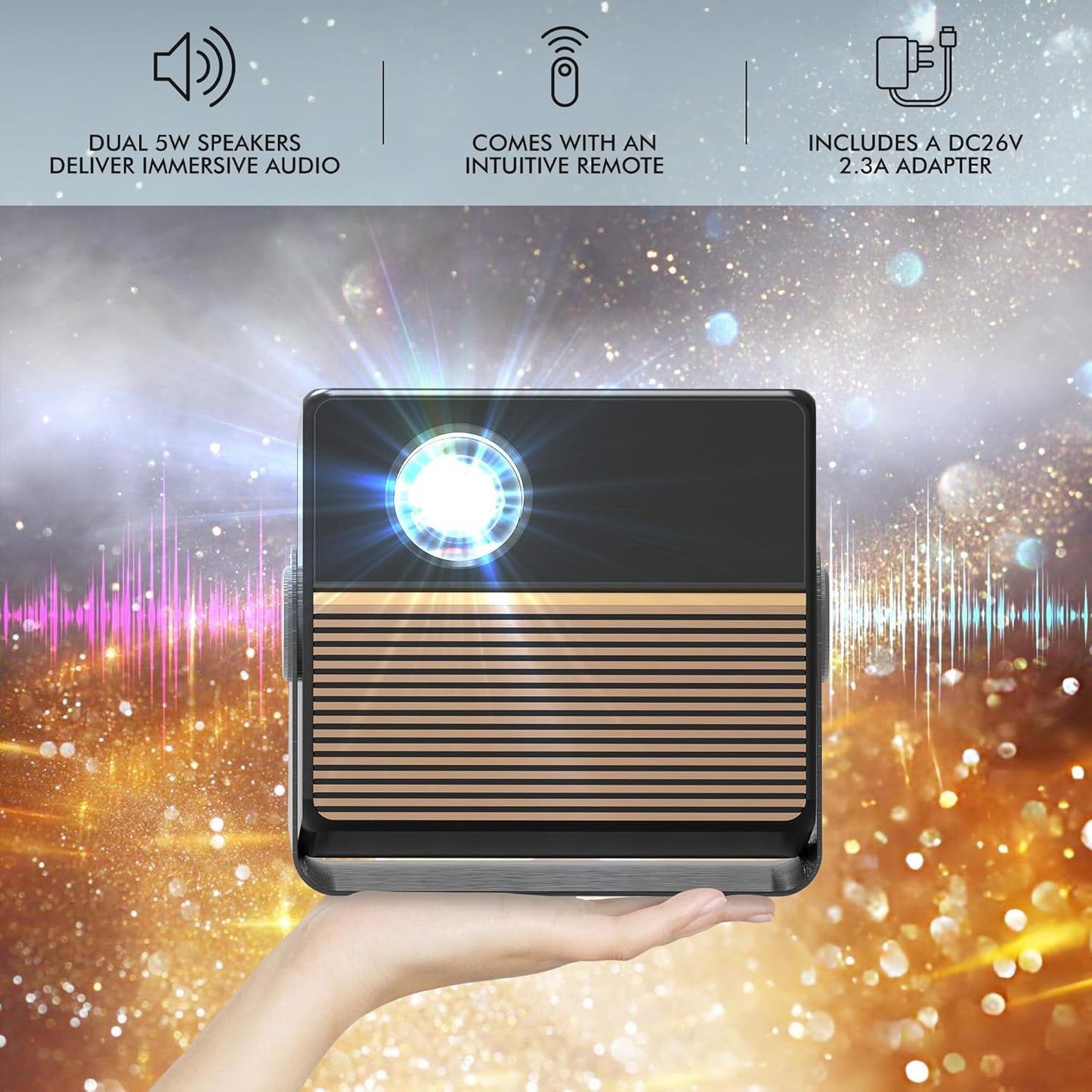 RCA 1080P Smart Streaming Mini Projector intended for Roku Express Streaming Device (included), 250 ANSI Lumens, HDMI, Wi-Fi & Bluetooth, Projects 36