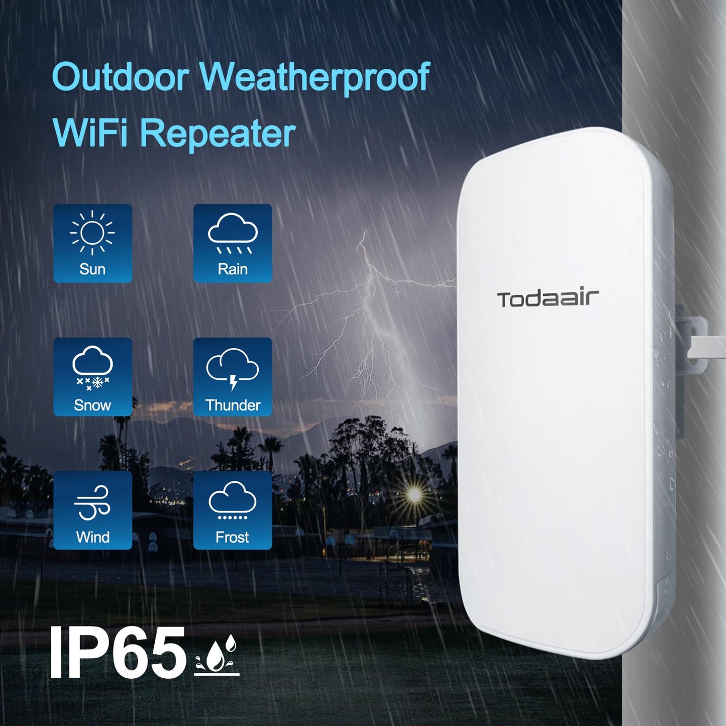TODAAIR Outdoor WiFi Extender?WiFi Booster | AI Watchdog | Repeater&AP Mode?IP65 Weatherproof | Up to 1200Mbps Dual Band WiFi Repeater | Covers Up
