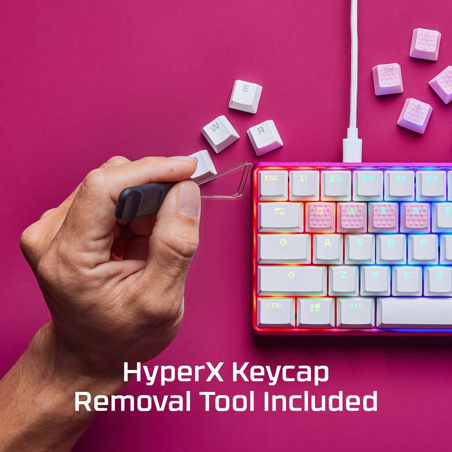HyperX Rubber Keycaps - Gaming Accessory Kit, 19 Keys, English (US) Layout, Pink