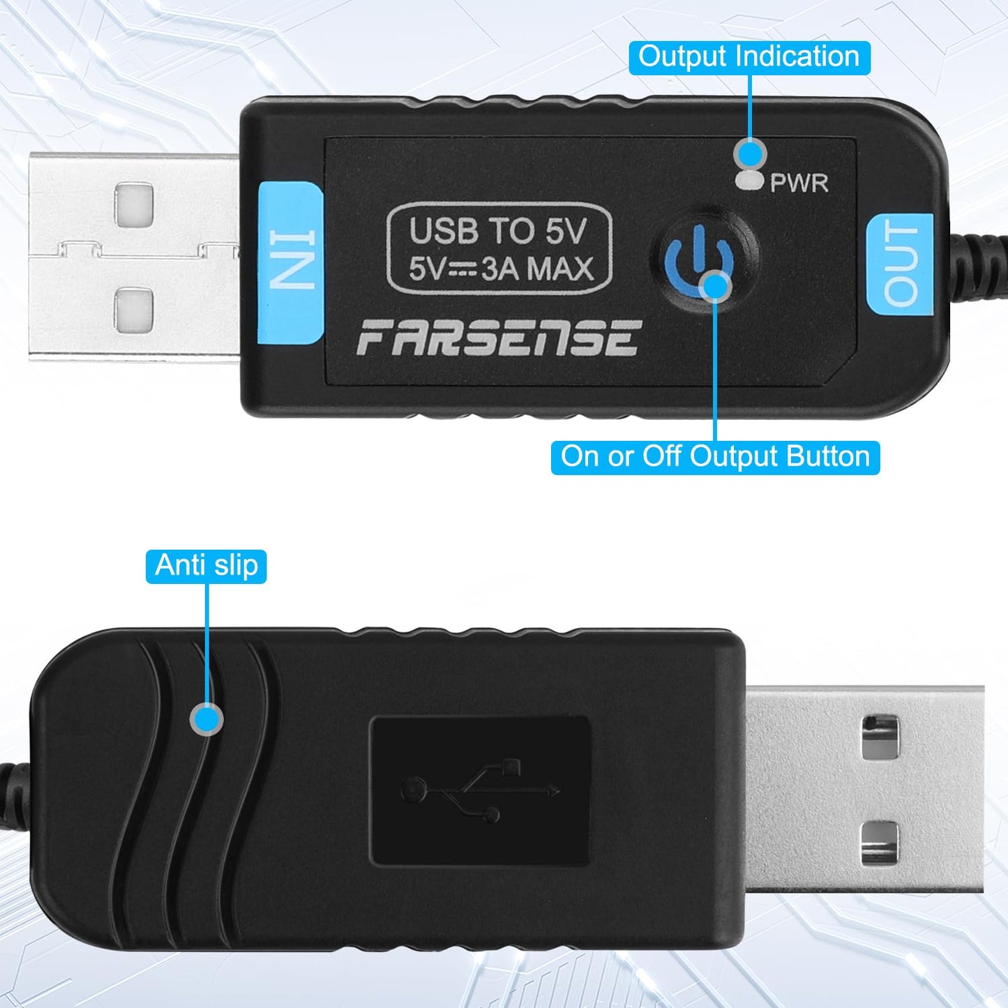 FARSENSE USB to DC 5V Power Cord, Universal DC 5.5x2.1mm Barrel Plug Charging Cable(3FT) with 10 Connector Tips,USB to Barrel Plug 5V Power Cable