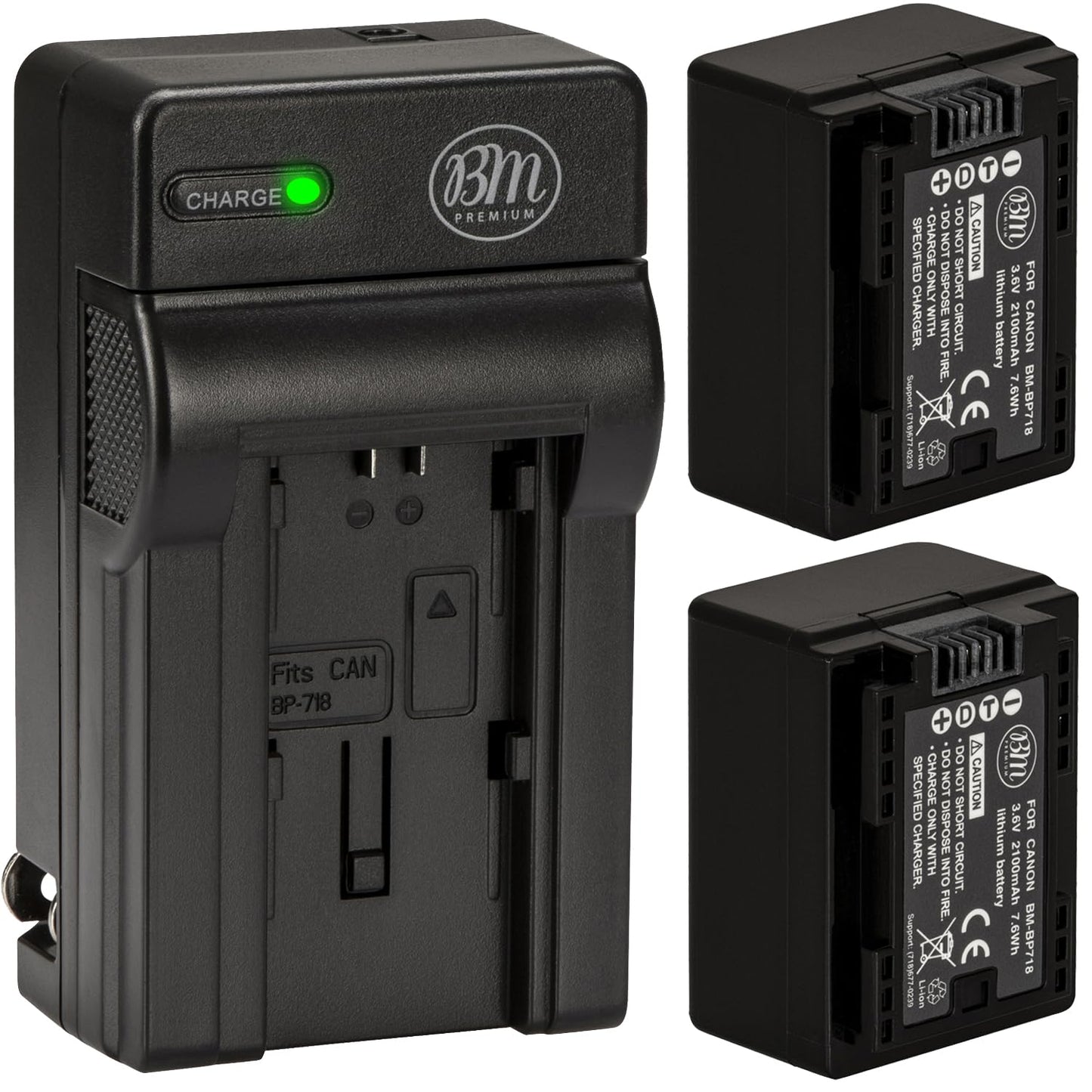 BM Premium 2 BP-718 Batteries and Charger for Canon Vixia HFR80, HFR82, HFR800, HFR70, HFR72, HFR700, HFM500, HFR30, HFR32, HFR300, HFR40, HFR42