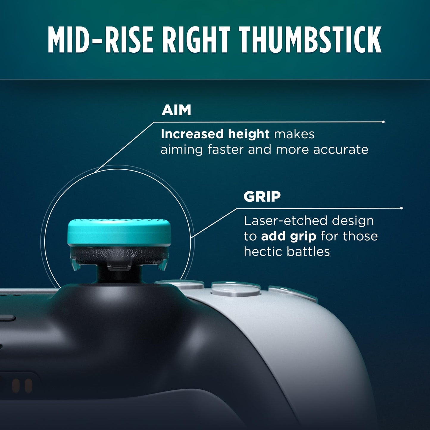 KontrolFreek Lotus for PlayStation 5 (PS5) and PlayStation 4 (PS4) | Performance Thumbsticks | 2 Mid-Rise Concave | Teal/Clear