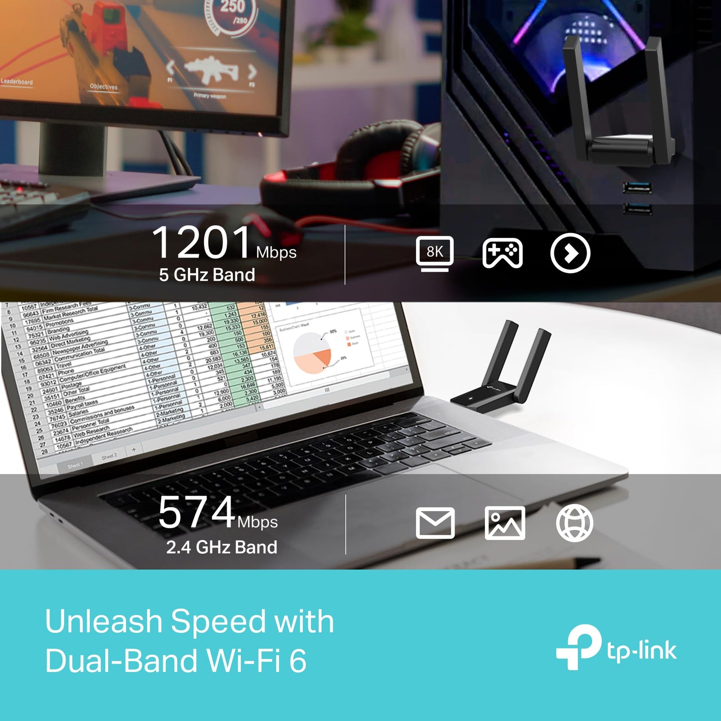 TP-Link USB 3.0 WiFi Adapter for Desktop PC (Archer TX30U Plus)-AX1800 WiFi 6 Dual-Band Plug and Play Wireless Network Adapter with 2.4GHz, 5GHz