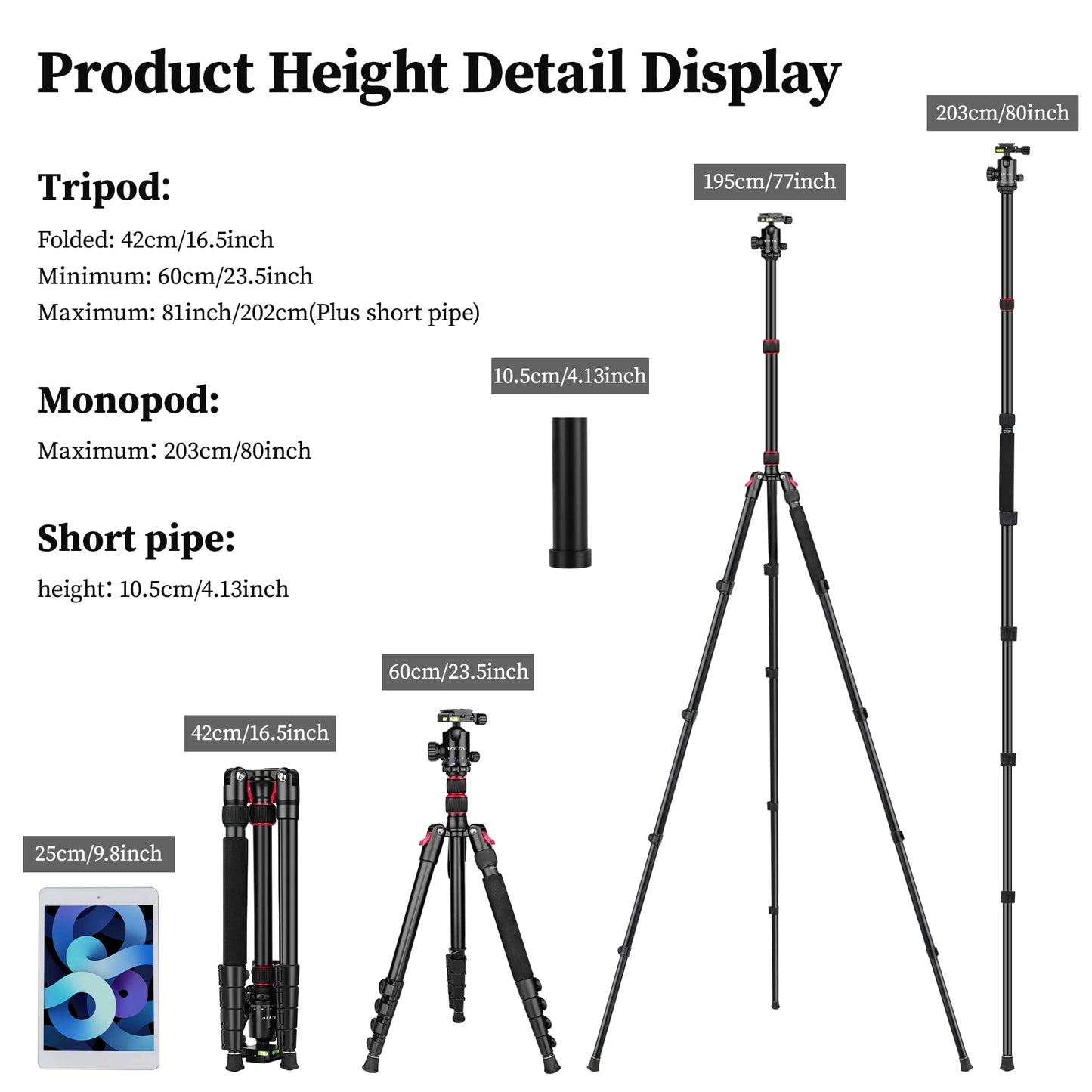 Professional Tripod for Camera, Victiv 81 inch Aluminium Compact Travel Camera Tripod Monopod Heavy Duty with Phone Mount, Compatible with Canon Nikon