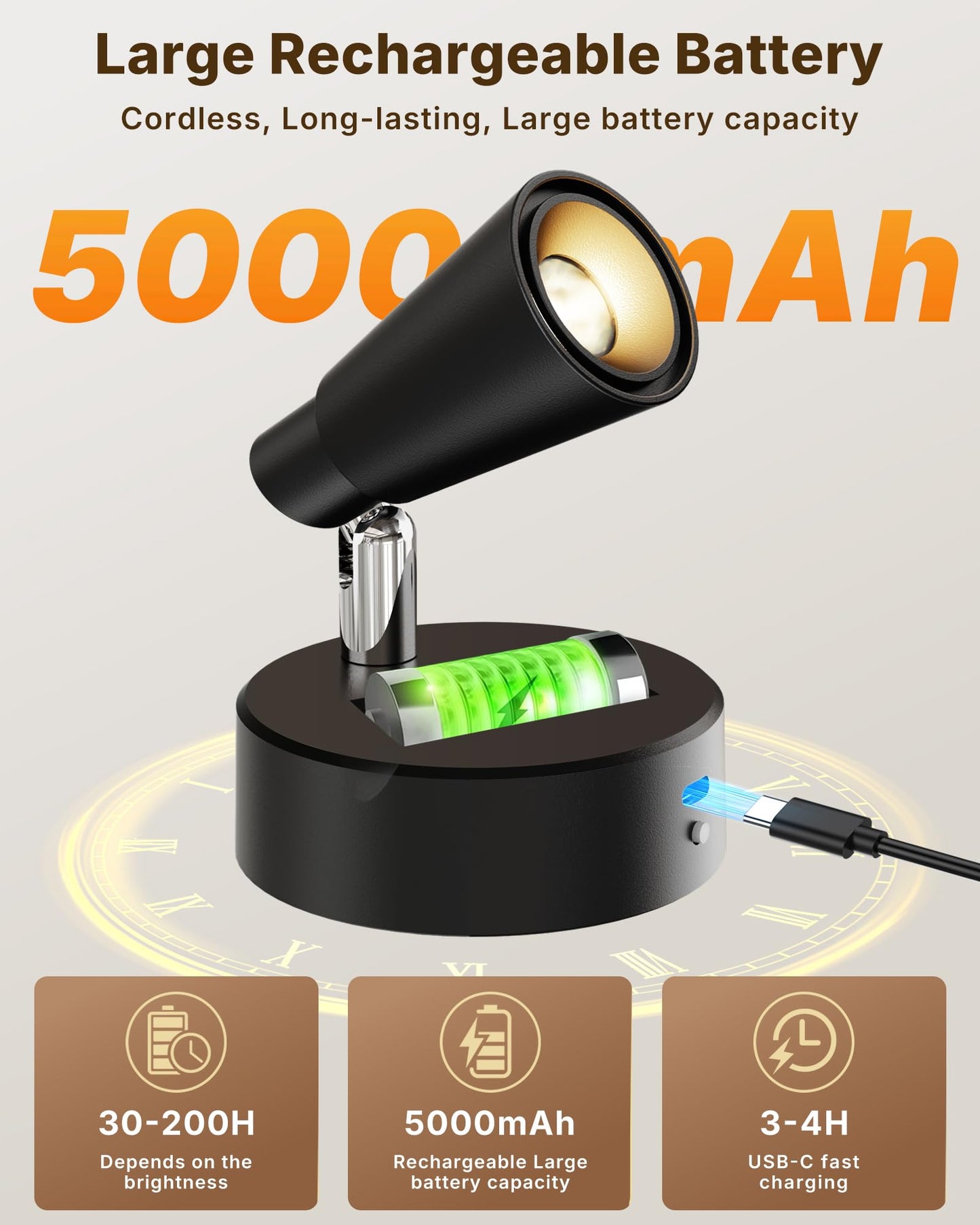 LYTARA LED Spotlights Indoor, 5000mAh Rechargeable Battery Powered Picture Lights, Dimmable&Timer, 3CCT, Cordless LED Uplights with Remote, Accent