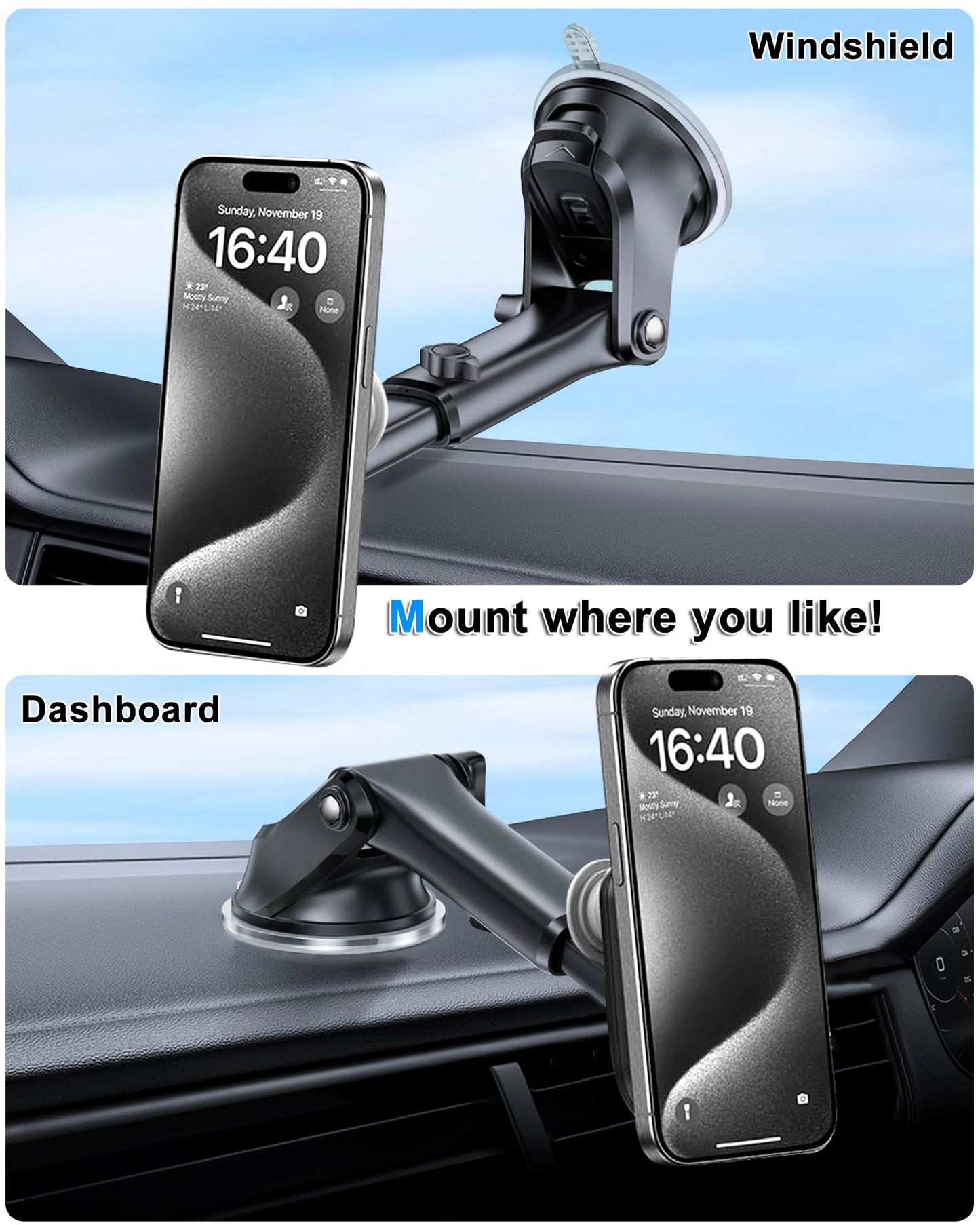 JCTRIWAY Car Mount for Pop Socket, Dashboard Windshield Car Phone Holder Compatible with Popsocket, Powerful Suction Cup Car Phone Mount Fits All
