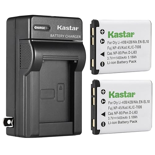 Kastar 2-Pack Battery and AC Wall Charger Replacement for GE E1045W, E1055W, E1255W, E1276W, E1410SW, E1450W, E1480W, E1486TW, E1680W, G3WP, G5WP