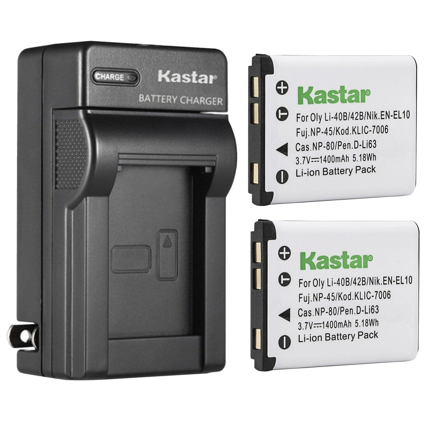 Kastar 2-Pack Battery and AC Wall Charger Replacement for GE E1045W, E1055W, E1255W, E1276W, E1410SW, E1450W, E1480W, E1486TW, E1680W, G3WP, G5WP