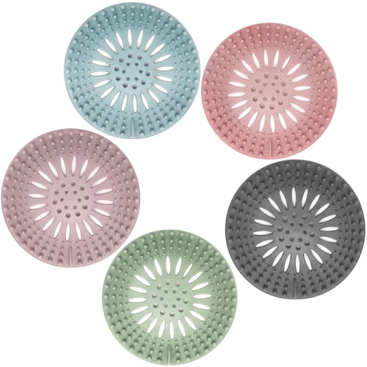 Gotega Sink Drain Strainers, Hair Catcher Shower Drain Covers, Flexible TPR Material, Multi-Color for Bathroom Tub, Shower & Sink, 5-Pack