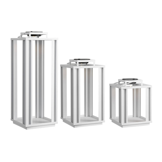 JONATHAN Y 19.5" White Modern Industrial Outdoor LED Solar Powered Lanterns Set of 3, Decorative Metal Frame Cordless Lighting for Garden Pathway