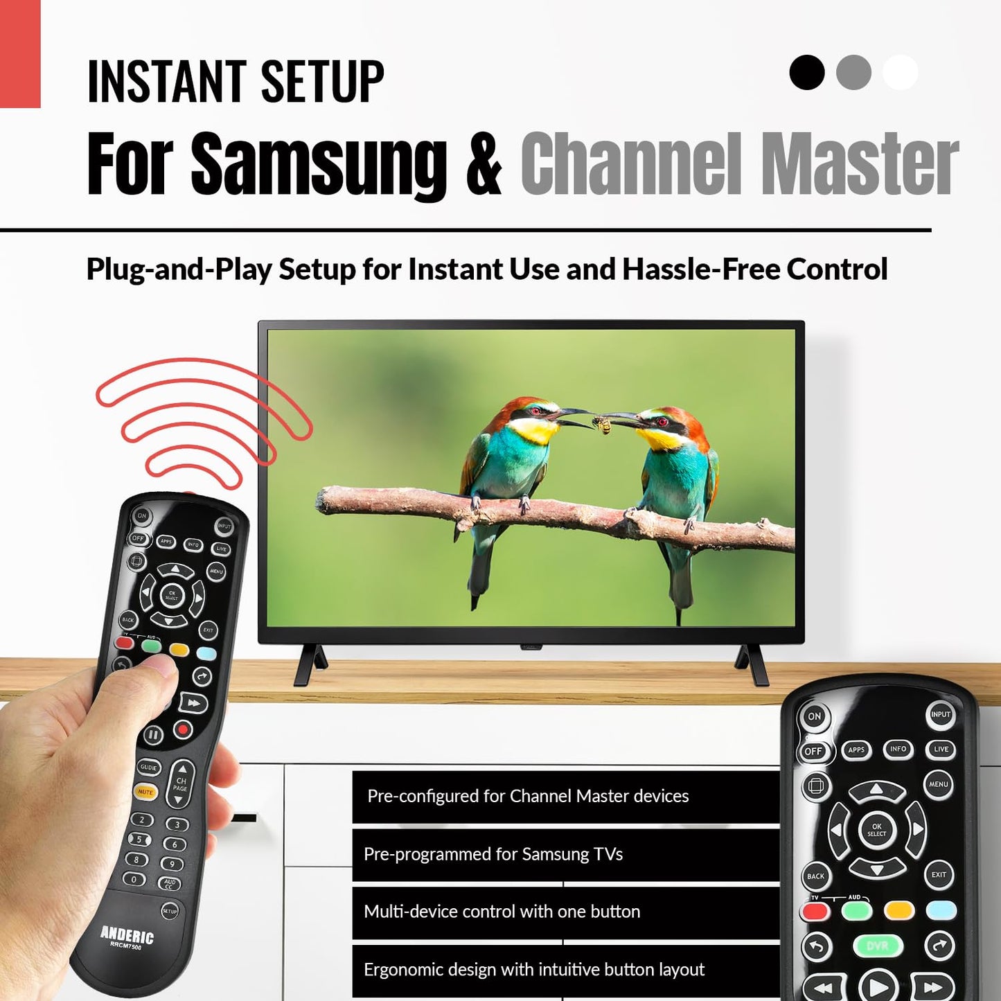 ANDERIC RRCM7500 for Channel Master DVR Remote Control CM7500XRC2 Replacement Remote for Channel Master - Works 100% - Works CM7500XRC2, CM7500GB16