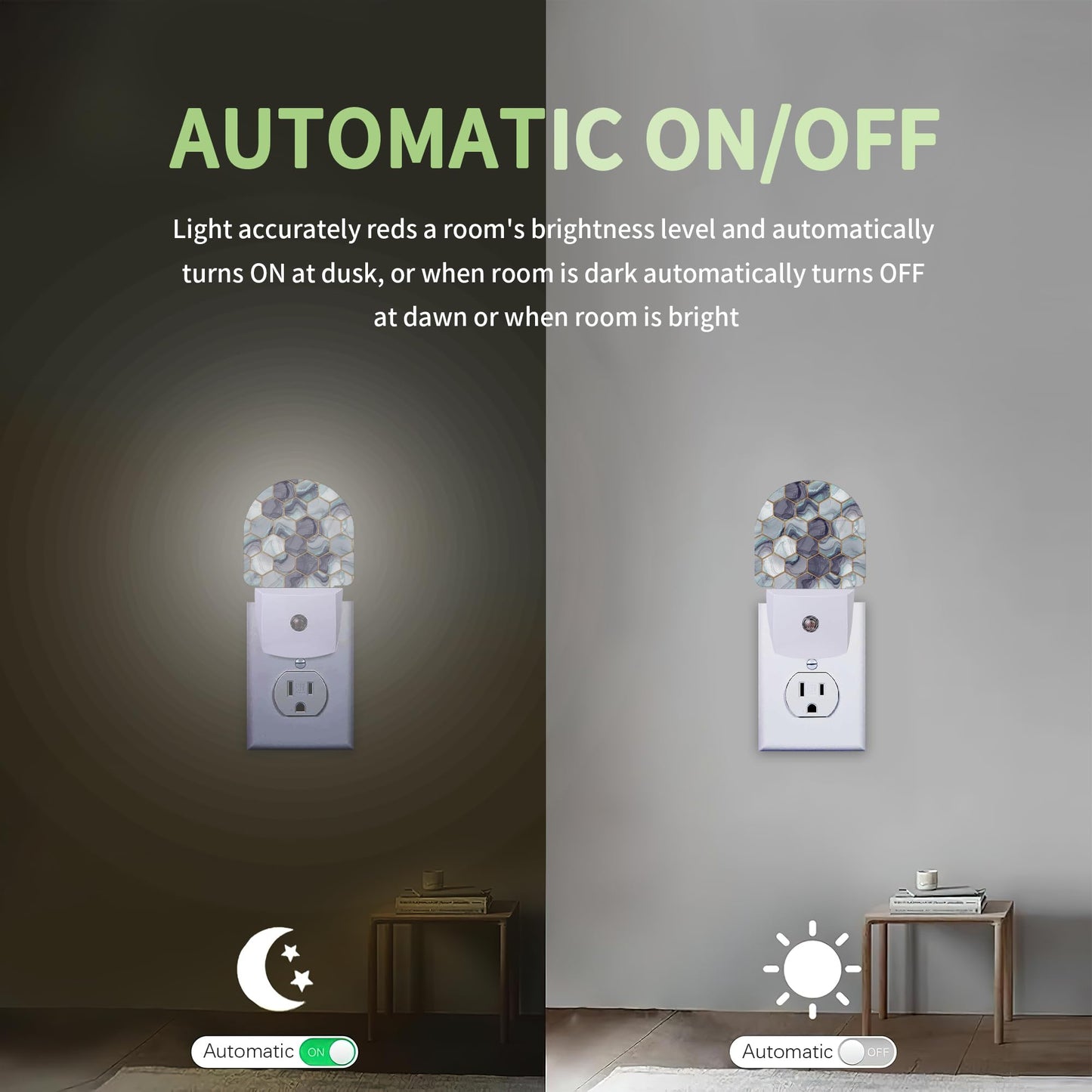 ZTHLL Hexagon Golden Blue Marble Night Light, Night Light Plug into Wall with Dusk to Dawn Sensor, LED Lamp Energy Saving Lights for Men Women Boys