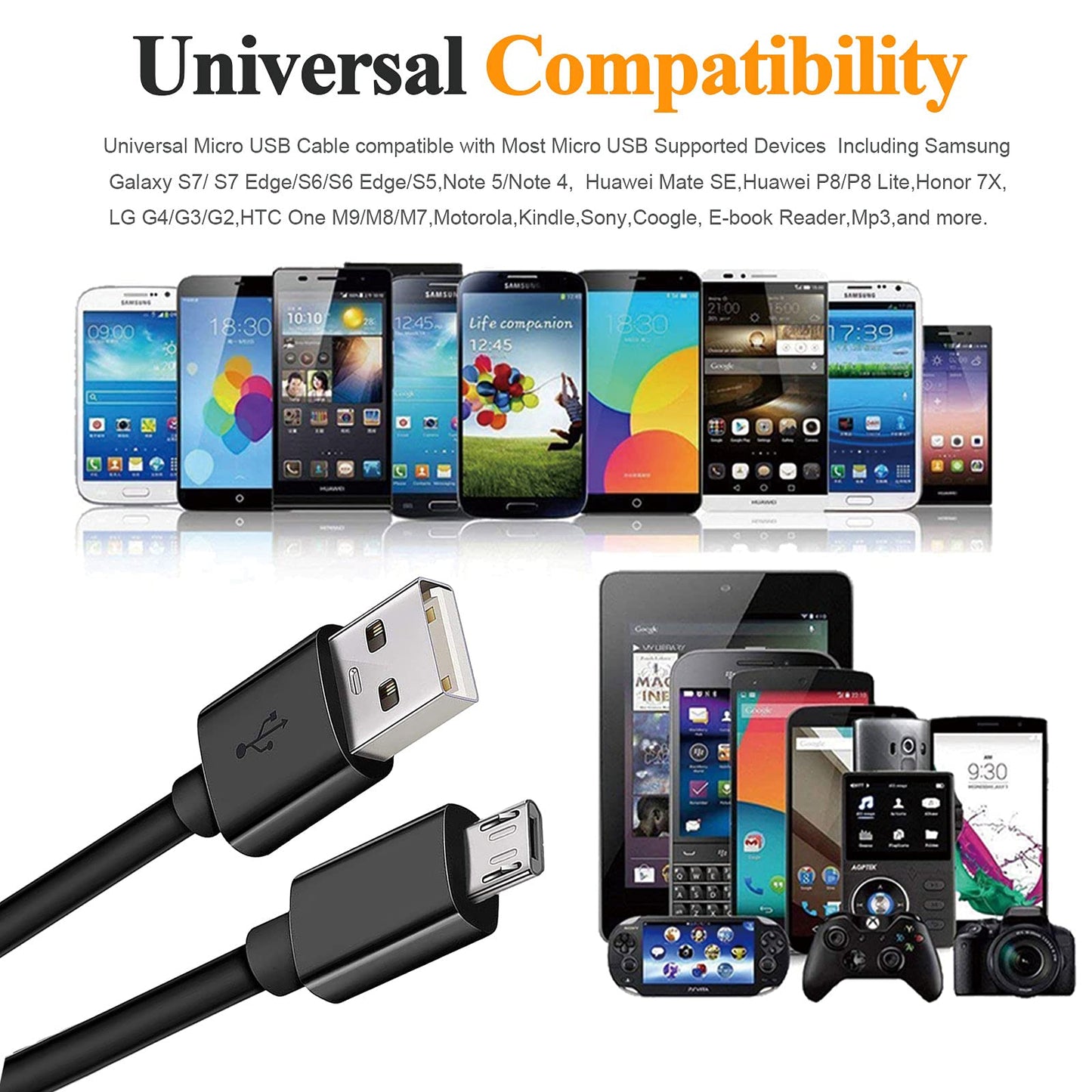 KAHEAUM Micro USB Cable 10ft High Speed Data Transfer Fast Charging Android Phone Charger Cord for Kindle Fire Samsung Galaxy Note 5 4 S6 Edge J7 J7V