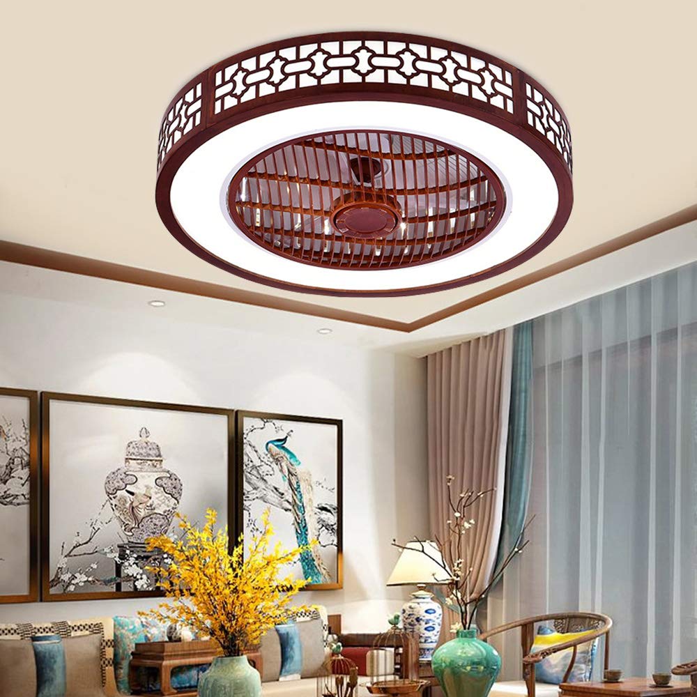 YIYIBYUS 22 Inch Ceiling Fan Lights with Controller Control,Chinese Style Invisible Circle Semi Flush Mount Chandelier Fan for Indoor Kitchen Bathroom
