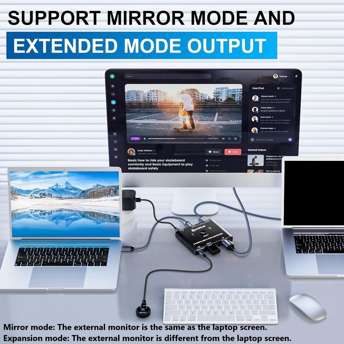USB C KVM Switch 4K@60Hz,MLEEDA KVM Switch USB C for 2 Laptops Share Single HDMI Monitor and Keyboard Mouse,Compatible with Windows,Mac OS,Wired
