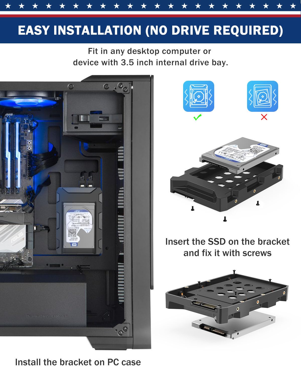 DecorStat 4 Pack SSD HDD Holder Mounting Bracket Hard Drive Adapter 2.5'' to 3.5'' SSD Bracket Converter Internal Hard Disk Drive Caddy Case Tray