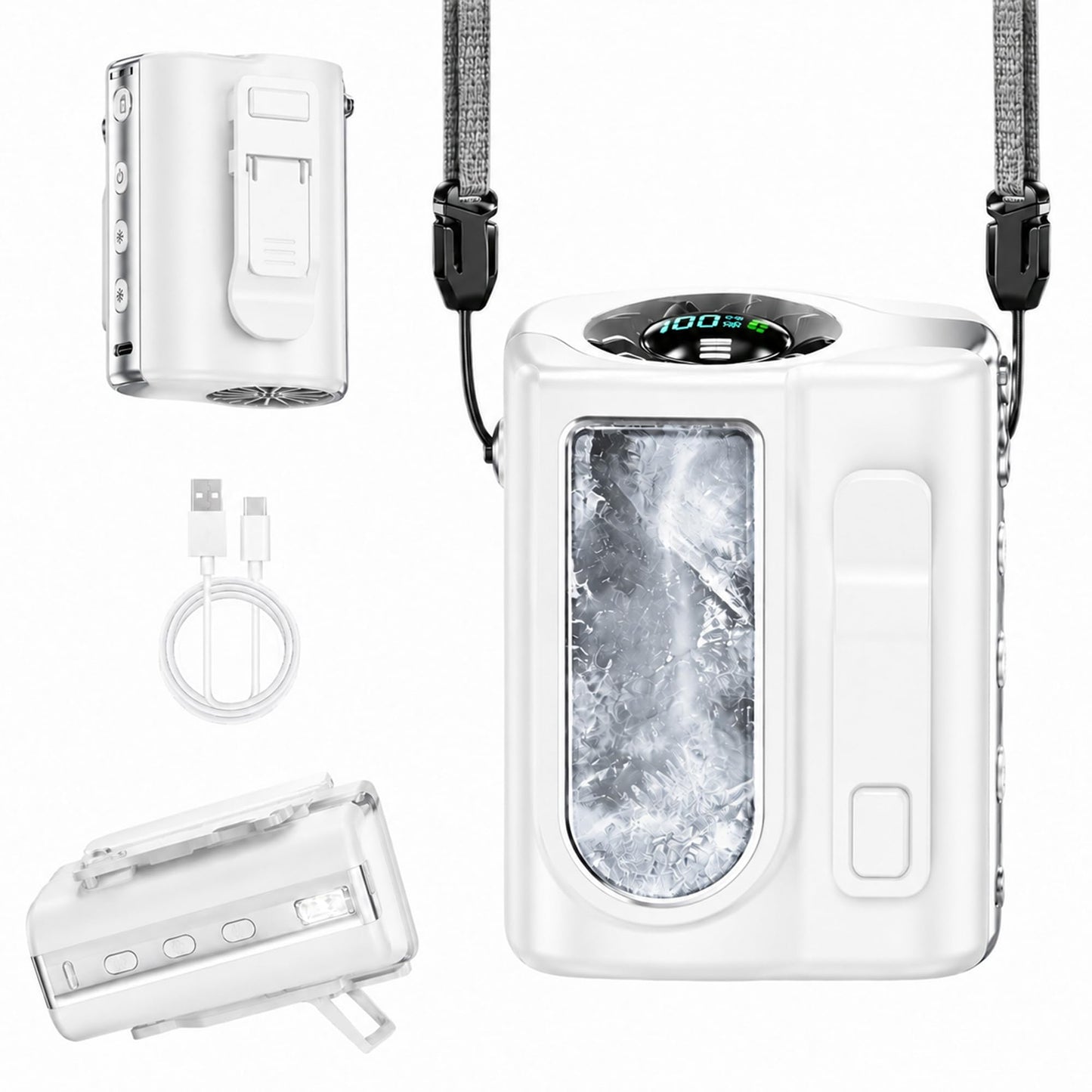 Sovrelon Waist Fan with Ice Cooling, 3-in-1 Wearable Clip On?Rechargeable 7000mah Battery ?120-Speed Strong Airflow, Dual-Clip Personal Fan with Light