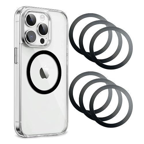 ?0.2mm Ultra-Thin? Aothey Magnetic Ring Sticker, Metal Magnetic Ring for Phone Cases & Wireless Charging, 6 Pack (Black)
