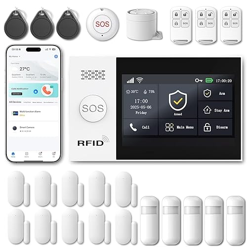 WiFi Wireless Alarm System for Home Security - 24/7 Protection Smart Home Devices 4.3" Touch Screen, GSM/4G+WiFi, App Instant Alerts, No Monthly Fee