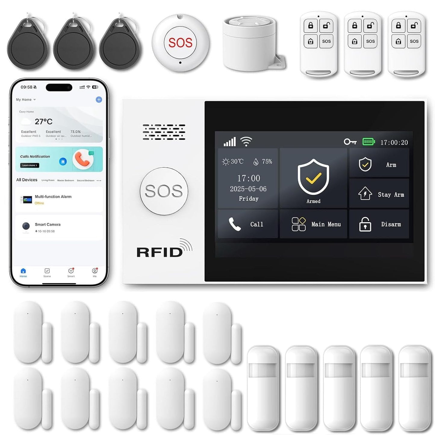 WiFi Wireless Alarm System for Home Security - 24/7 Protection Smart Home Devices 4.3" Touch Screen, GSM/4G+WiFi, App Instant Alerts, No Monthly Fee