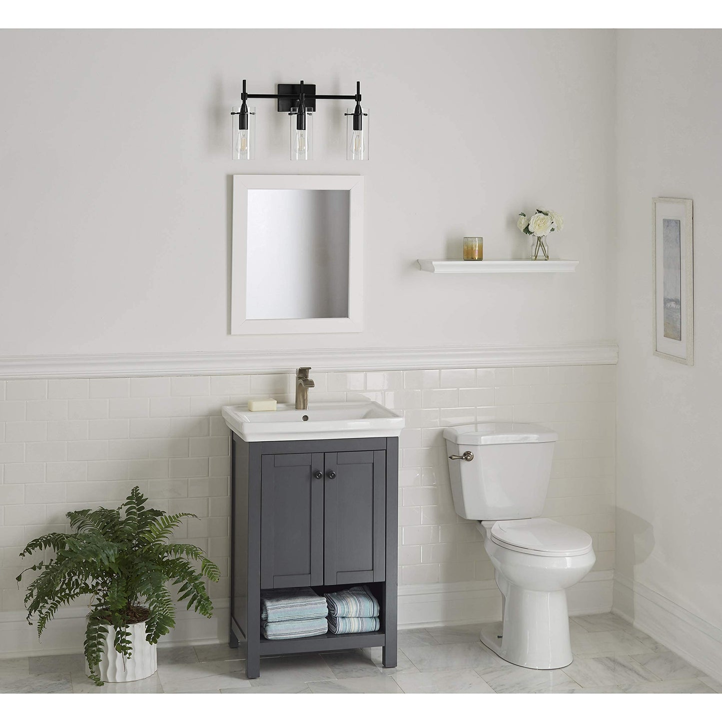 Linea di Liara Effimero Modern Farmhouse Bathroom Vanity Lights Fixtures 3 Lights Over Mirror Matte Black Vanity Lights for Bathroom Light Fixtures
