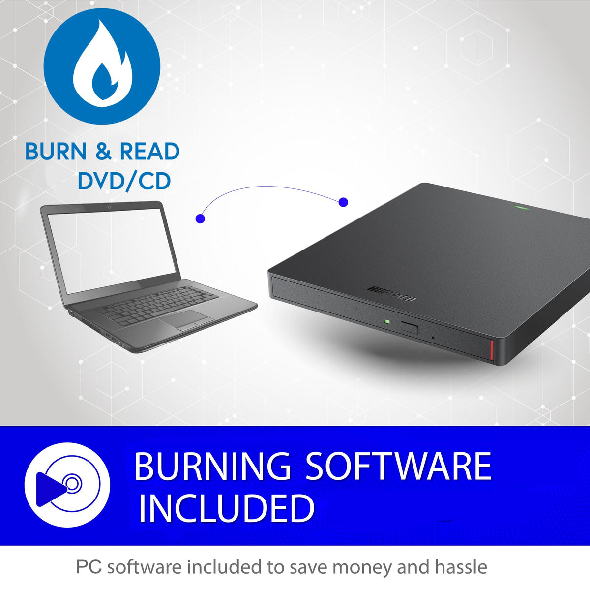 BUFFALO MediaStation 8X Portable DVD Writer with M-DISC Support - TAA Compliant