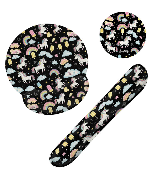 Cute Unicorn Starry Sky Rainbow Ergonomic Wrist Support Keyboard Mouse Wrist Rest Set, Computer Office Comfortable Wrist Rest for Mouse Easy Typing